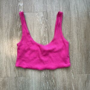 Pink Ribbed Crop Top